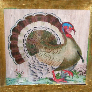 10″ Plate – Turkey with Antique Crackle Background and Gold Leaf Border