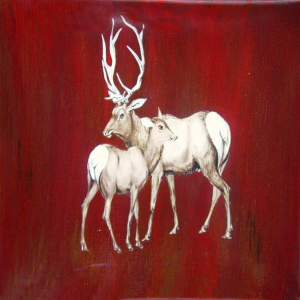 6″ Plate – Hand Cut Elk Pair on Red Crackled Finish